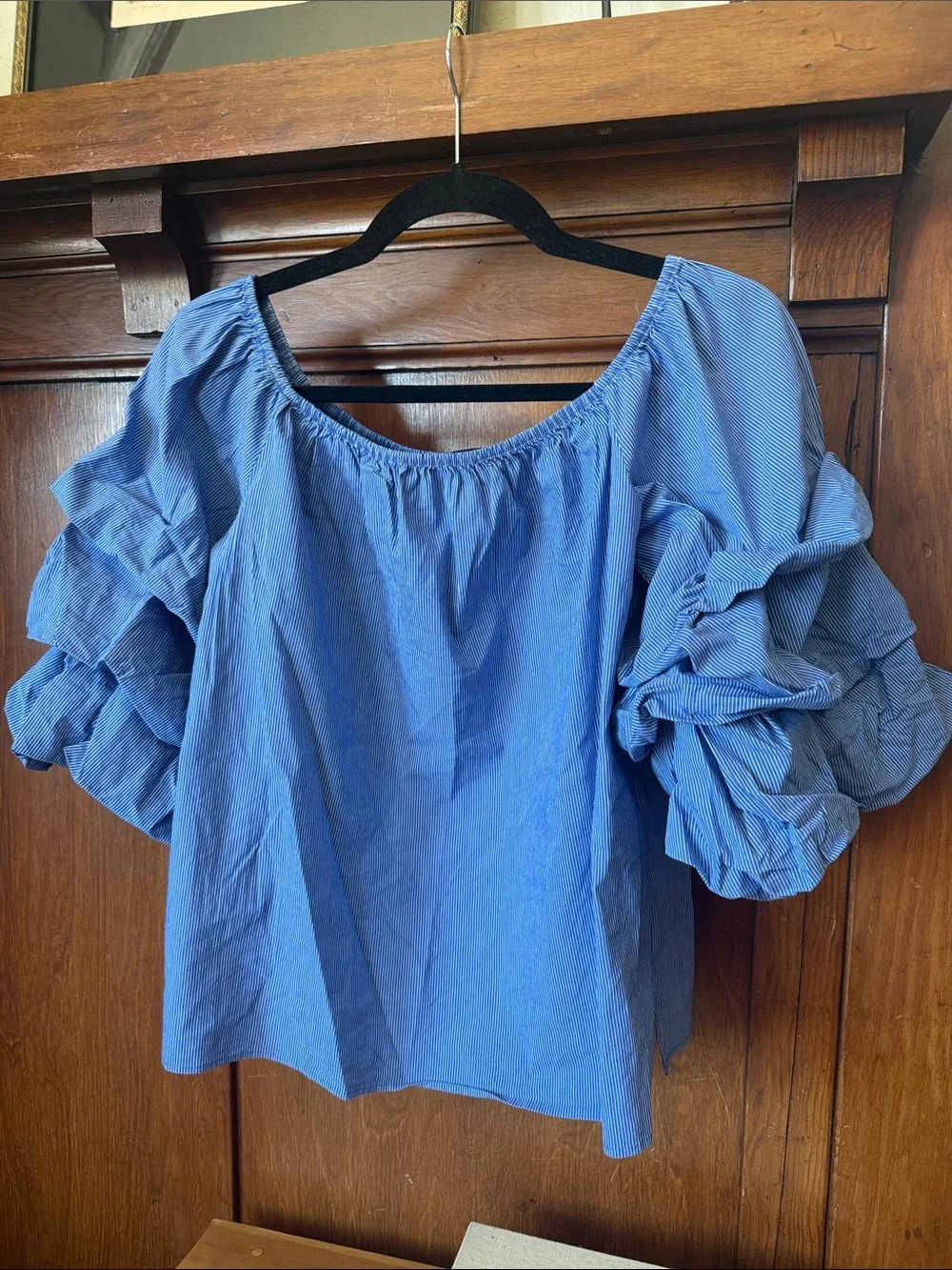 Zara Light Blue Ruffled Puff-Sleeve Blouse